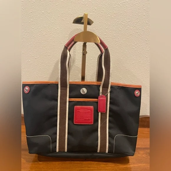 COACH REHAB Project Red and Navy Blue Tote Bag AND Red Patent Long Wallet SET - Picture 3 of 14